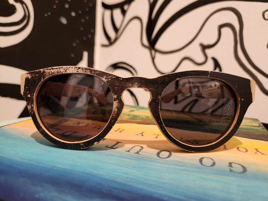 Woodzee Recycled Sunglasses- Rounded Frame Blk/Tan