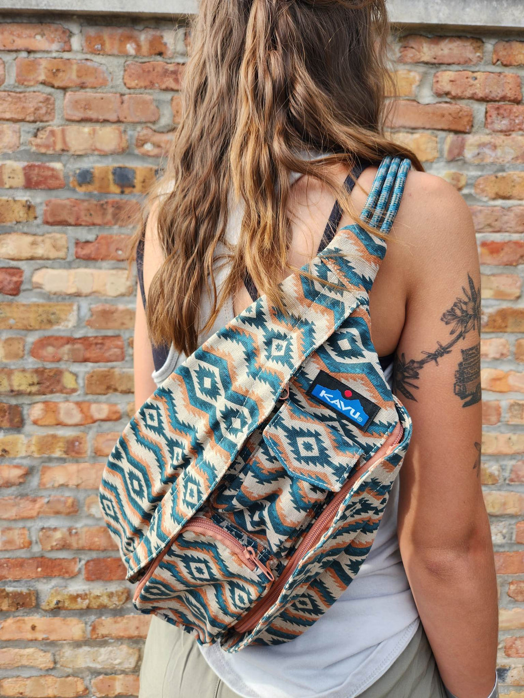 Kavu Rope Shoulder Sling Bag Limited Edition Aztec Geometric Turquoise Boho  | eBay